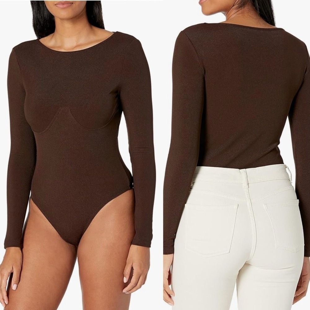 Anthropologie Bodysuit Brown Long Sleeve Ribbed Medium